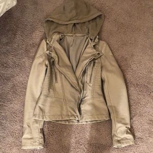 Free People faux leather jacket with hood.